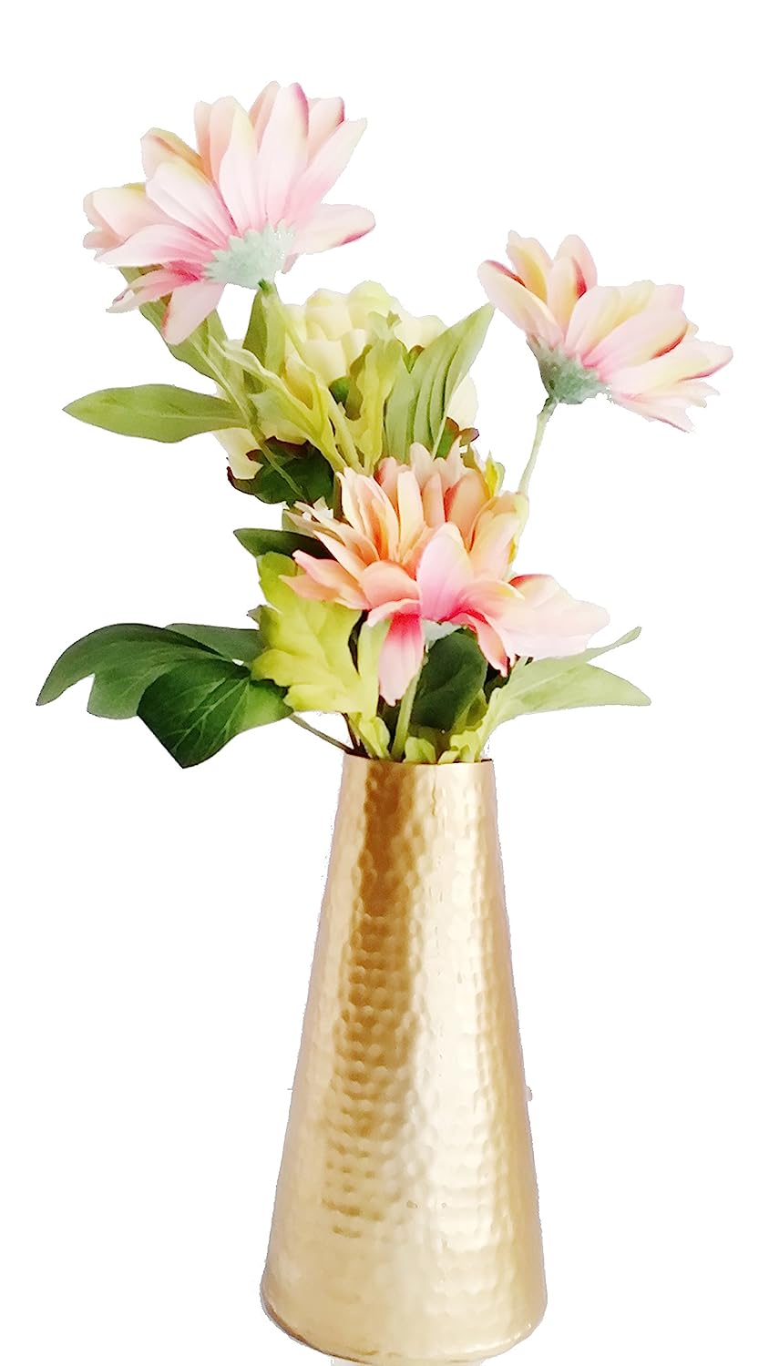 Nexplora Industries Pvt. Ltd. Metal Flower Pot Vase for Home Decoration, Height 20 cm, Golden